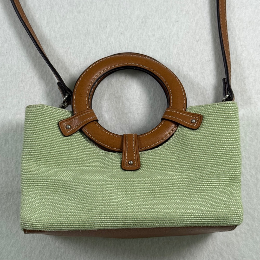 Fossil Sage Green Woven Crossbody Bag Brown Circle Handle
